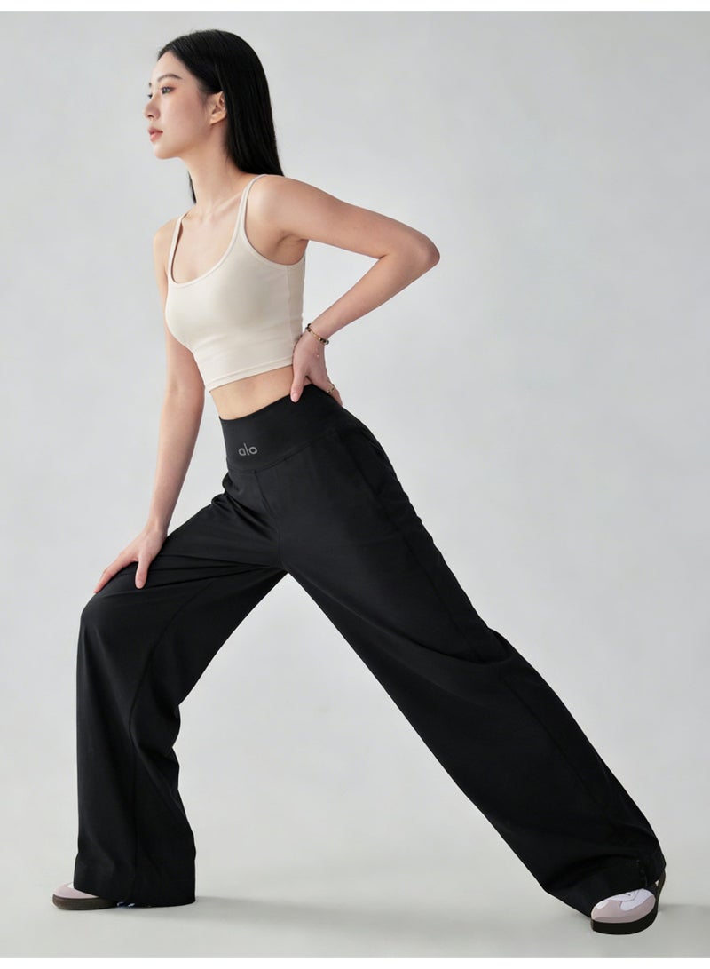 Alo Yoga Alo Women's High Waist Wide Leg Pants - Smooth Casual Pants with Minimalist Logo, Suitable for Sports, Leisure and Daily Wear (Black) - Image 3