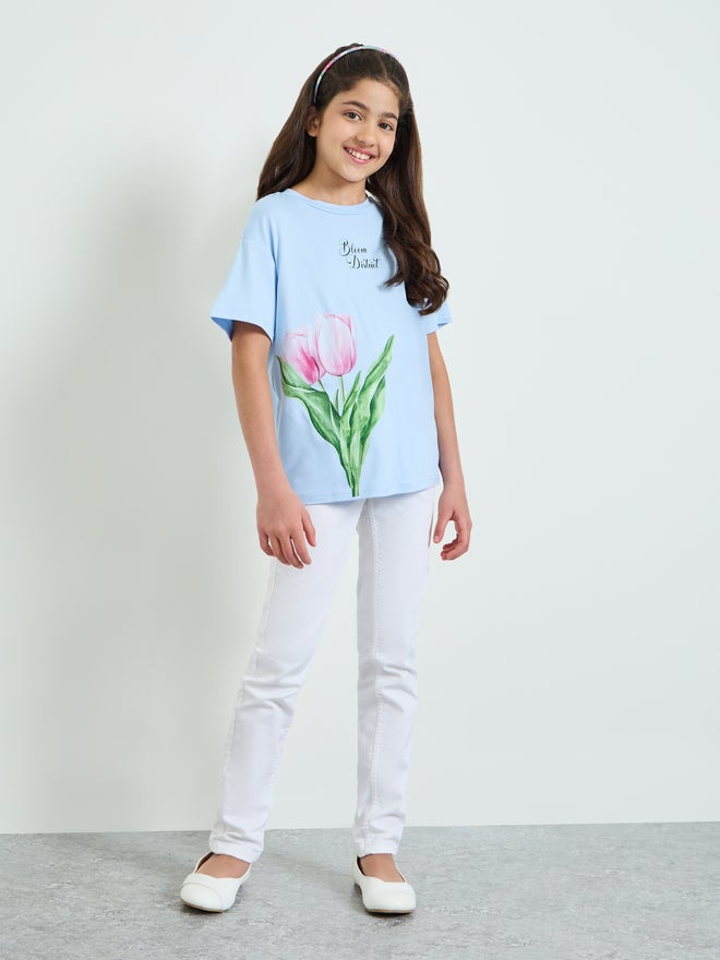 Styli Teen Girls Tulip Print Oversized T-Shirt - Image 2