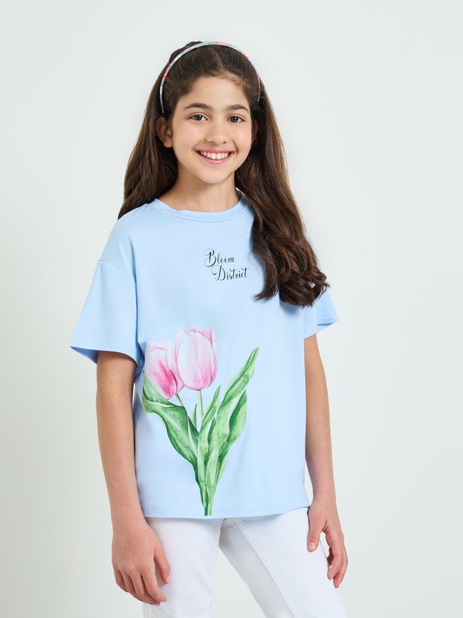 Styli Teen Girls Tulip Print Oversized T-Shirt - Image 1