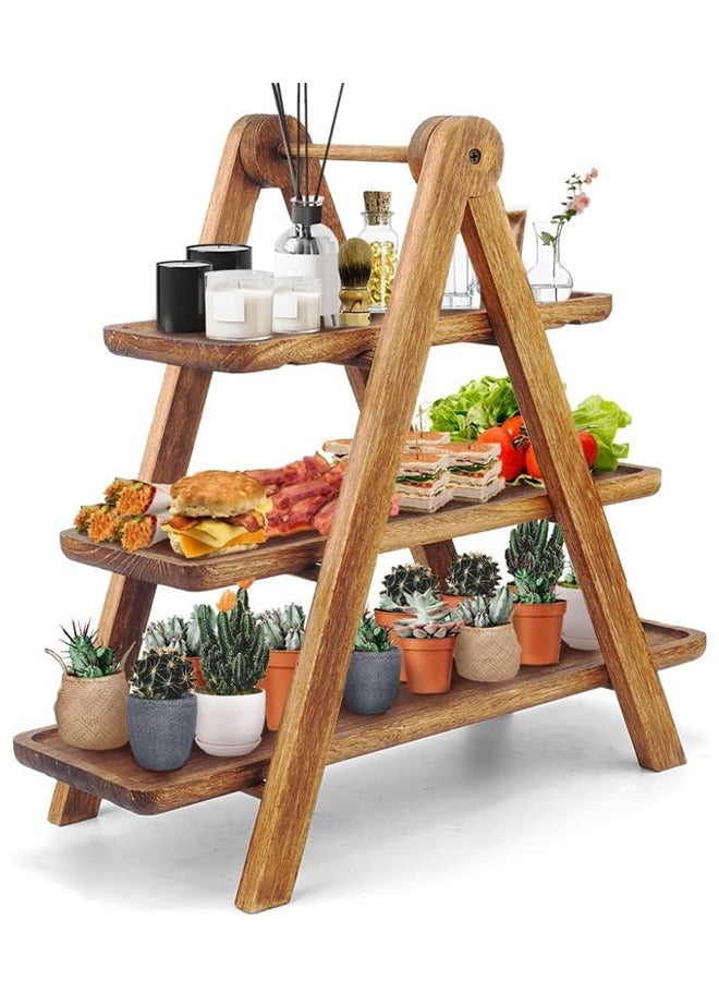 Generic Wood 3 Tier Serving Tray, Rectangle Platter, Farmhouse Cupcake Stand, Rustic Vintage Party Dishes for Entertaining  - Image 1