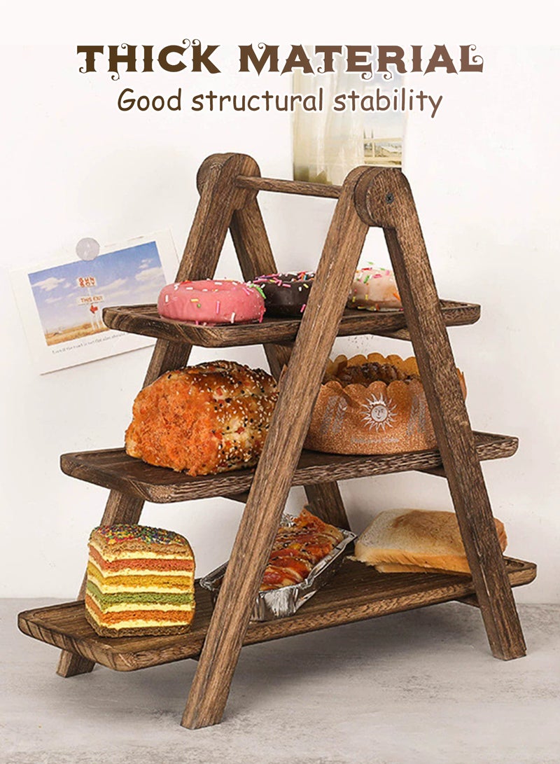 Generic Wood 3 Tier Serving Tray, Rectangle Platter, Farmhouse Cupcake Stand, Rustic Vintage Party Dishes for Entertaining  - Image 4