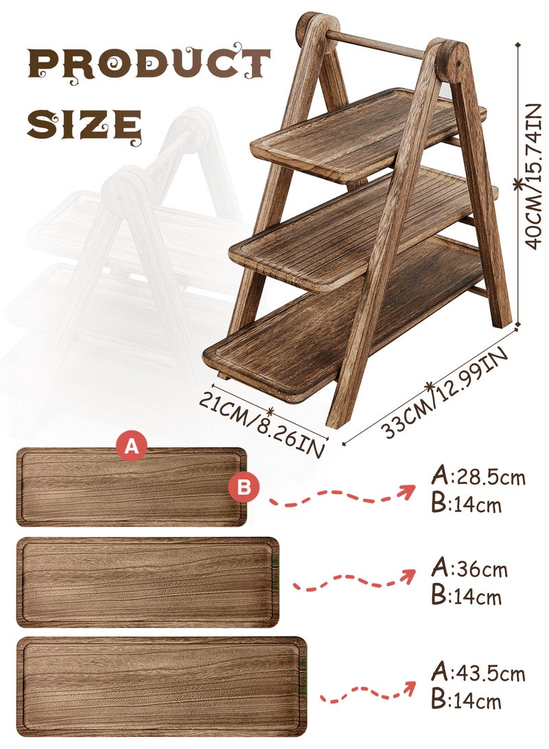 Generic Wood 3 Tier Serving Tray, Rectangle Platter, Farmhouse Cupcake Stand, Rustic Vintage Party Dishes for Entertaining  - Image 3