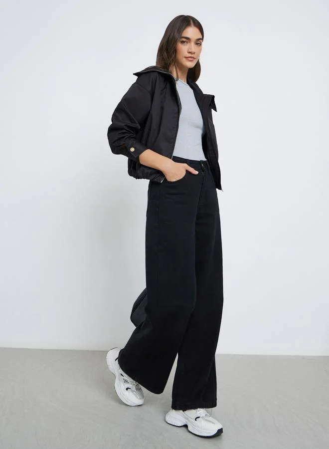 Styli  Styli Women Black Regular Fit Bomber Jacket for Women | Best Price UAE