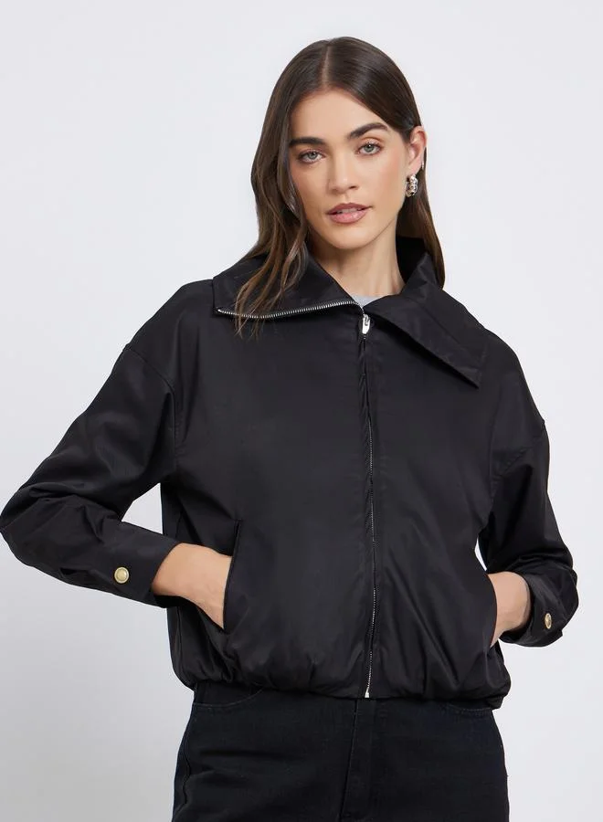 Styli  Styli Women Black Regular Fit Bomber Jacket for Women | Best Price UAE