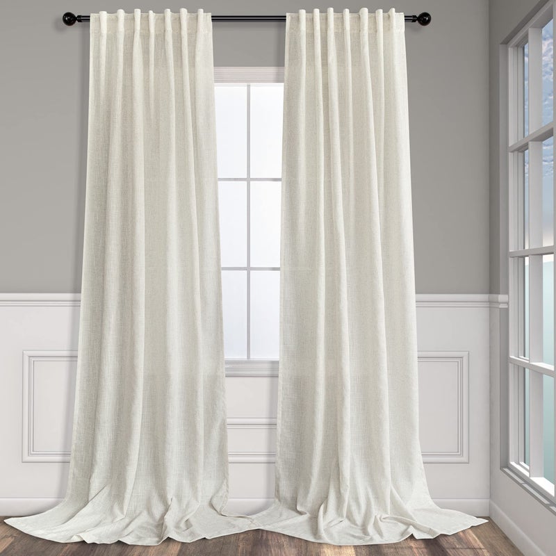 Pitalk Natural Linen Back Tab Curtains 84 Inch Length for Living Room 2 Panel Pocket Drape Light Filtering Semi Sheer Neutral Country Rustic Farmhouse Boho Curtain Bedroom Muslin Look Ivory Cream Colored - Image 1