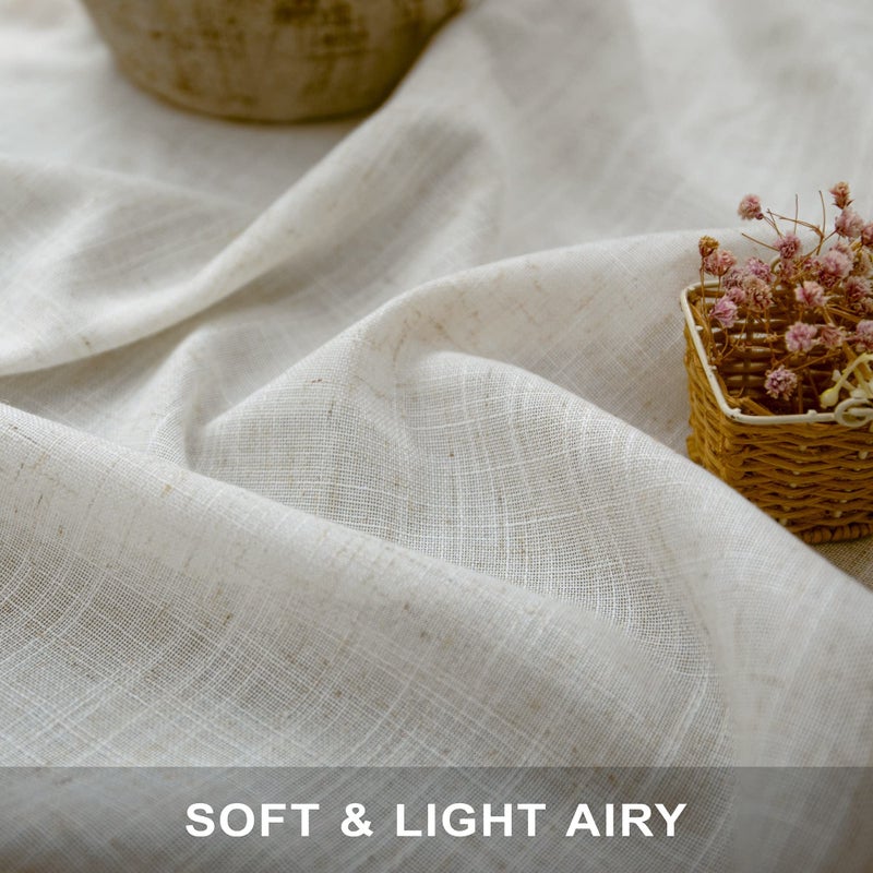 Pitalk Natural Linen Back Tab Curtains 84 Inch Length for Living Room 2 Panel Pocket Drape Light Filtering Semi Sheer Neutral Country Rustic Farmhouse Boho Curtain Bedroom Muslin Look Ivory Cream Colored - Image 2