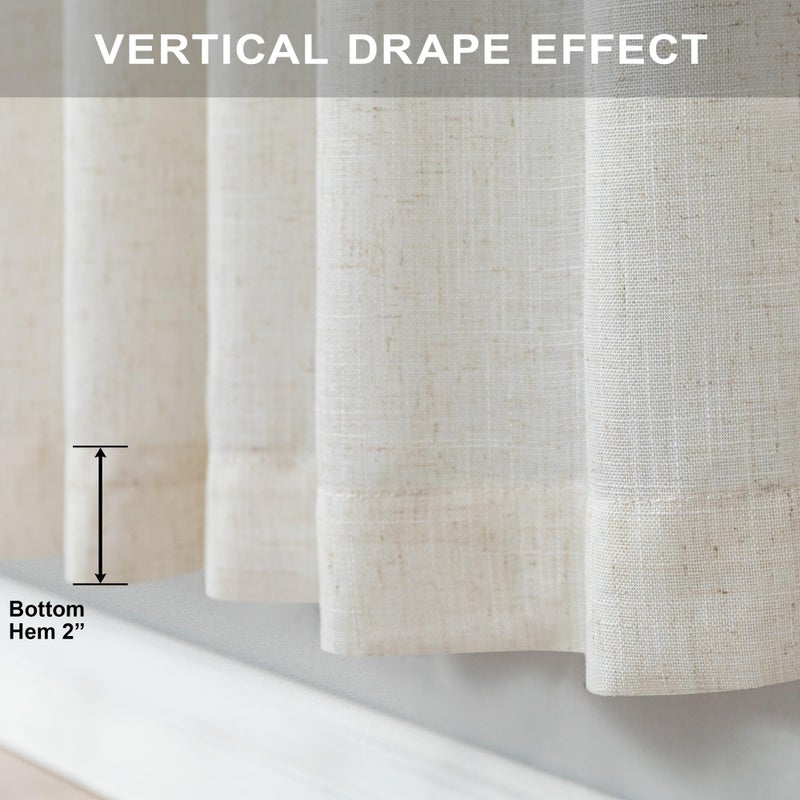 Pitalk Natural Linen Back Tab Curtains 84 Inch Length for Living Room 2 Panel Pocket Drape Light Filtering Semi Sheer Neutral Country Rustic Farmhouse Boho Curtain Bedroom Muslin Look Ivory Cream Colored - Image 5