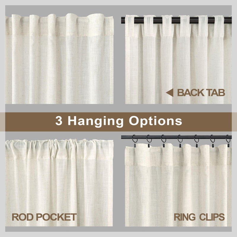 Pitalk Natural Linen Back Tab Curtains 84 Inch Length for Living Room 2 Panel Pocket Drape Light Filtering Semi Sheer Neutral Country Rustic Farmhouse Boho Curtain Bedroom Muslin Look Ivory Cream Colored - Image 3
