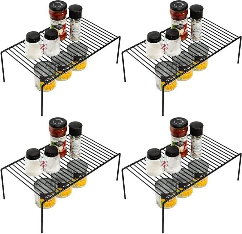 CR18 COLLECTION CR 18 Collection 4pcs Heavy Black Iron Kitchen Dish Rack Expandable Storage Shelves for Kitchen Cabinets Multipurpose Organizer Extend with AntiRust Nano Coating - Image 1