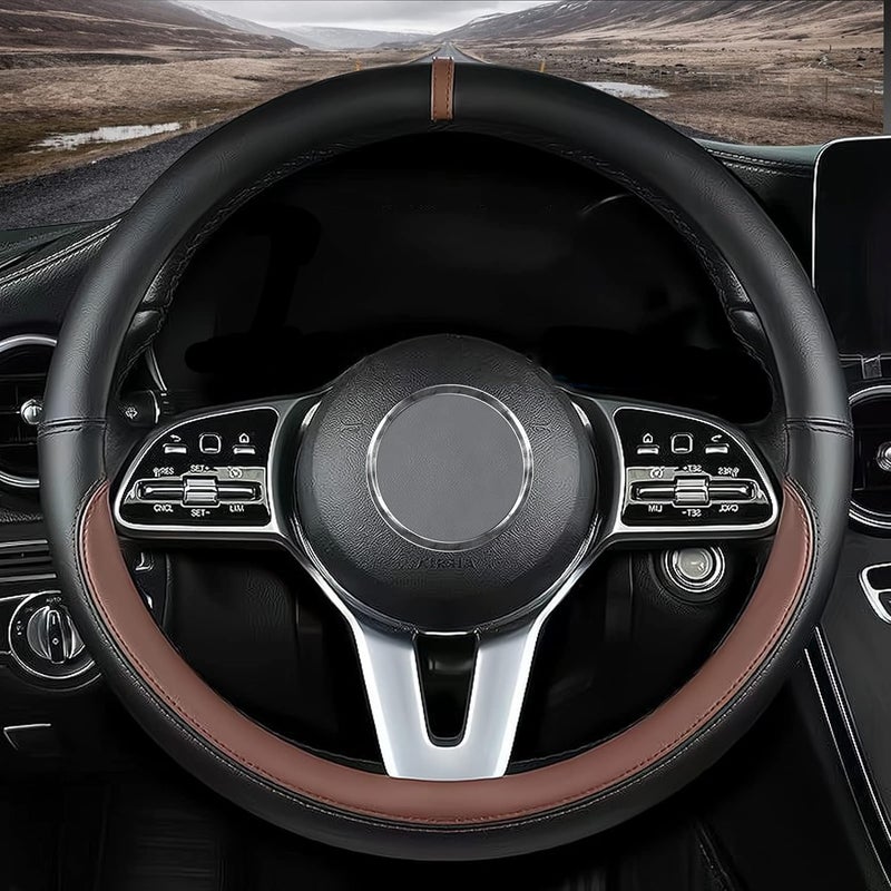Sawuaa Custom Fit Mazda Car Steering Wheel Cover, Nappa Leather, Brown - Image 1