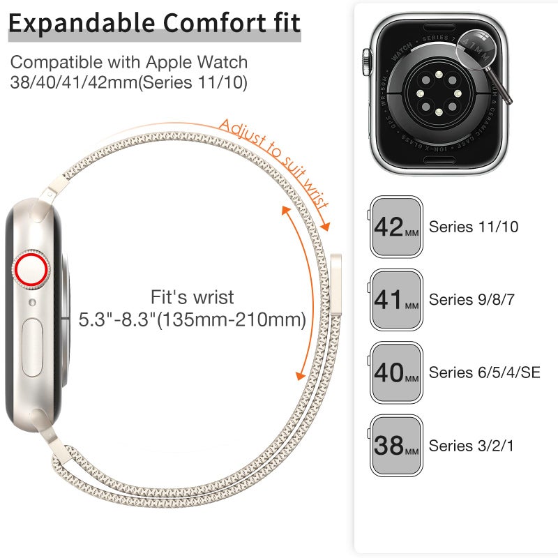 MARGE PLUS Slim Milanese Loop Compatible with Apple Watch Band for women 41mm 40mm 38mm 42mm 46mm 45mm 44mm, Stainless Steel Magnetic Mesh Strap work on iWatch Series 11 10 9 8 7 6 5 4 3 & SE 3 2 1 - Image 2