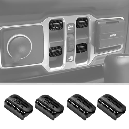 JWWY Window Switch Button Power Window Control Knob Window Control Protection Cover Trim Compatible with 2018-2024+Jeep Wrangler JL JLU Gladiator JT Interior Accessories ABS 4pcs Carbon Fiber - Image 1