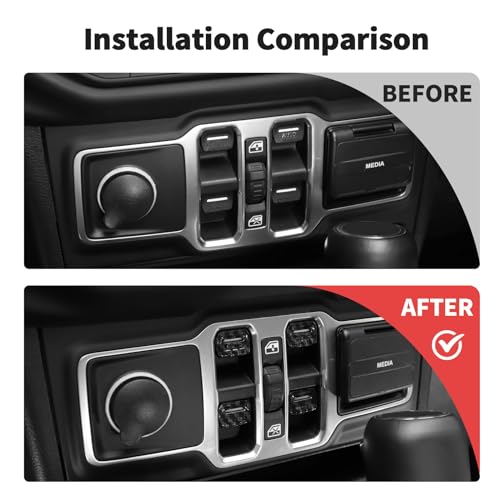 JWWY Window Switch Button Power Window Control Knob Window Control Protection Cover Trim Compatible with 2018-2024+Jeep Wrangler JL JLU Gladiator JT Interior Accessories ABS 4pcs Carbon Fiber - Image 2