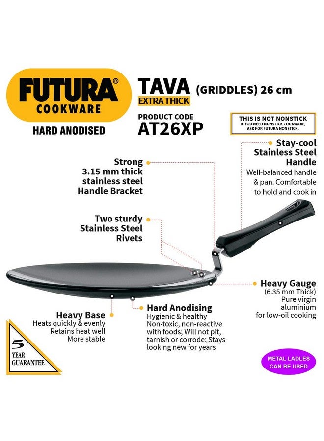 Hawkins Futura 26 cm Tava, Hard Anodised Tawa with Plastic Handle, Extra Thick Tawa, Black (AT26XP) - Image 2