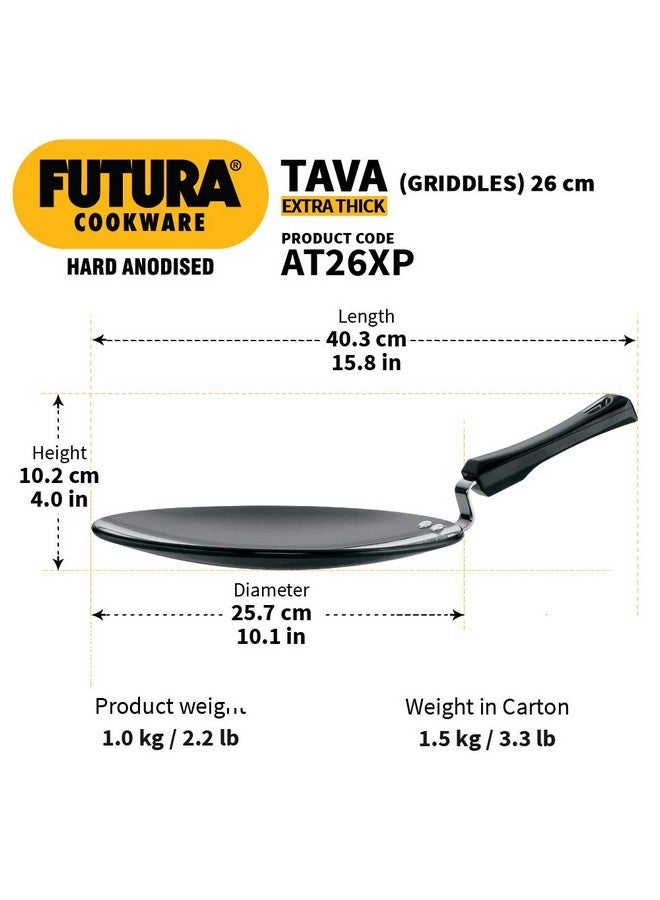 Hawkins Futura 26 cm Tava, Hard Anodised Tawa with Plastic Handle, Extra Thick Tawa, Black (AT26XP) - Image 3