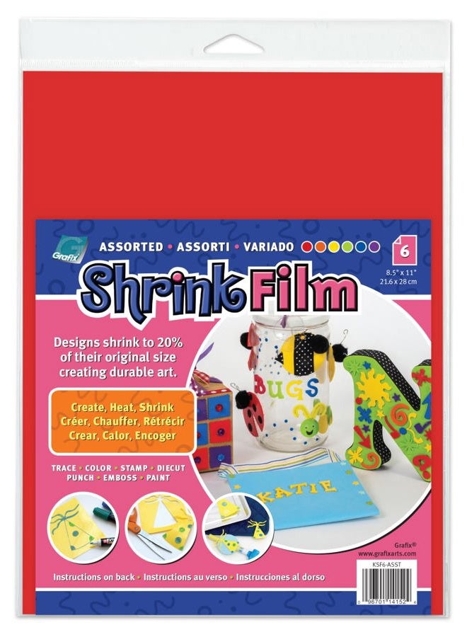Grafix Film Assorted, 8.5 x 11”, Pack of 6, Opaque Sheets, Design Your Art and Shrink It to Create Jewelry, Embellishments, Paper, 6 Fl Oz - Image 1