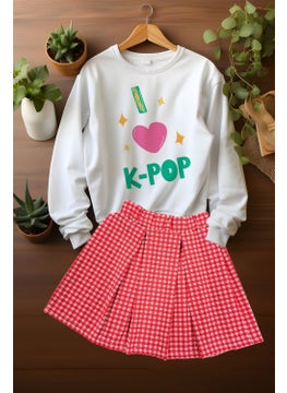 Ada Bebek Çocuk Ada Baby Child Style Plaid Skirt Patterned Sweat Skirt Top and Bottom Set  - Image 4