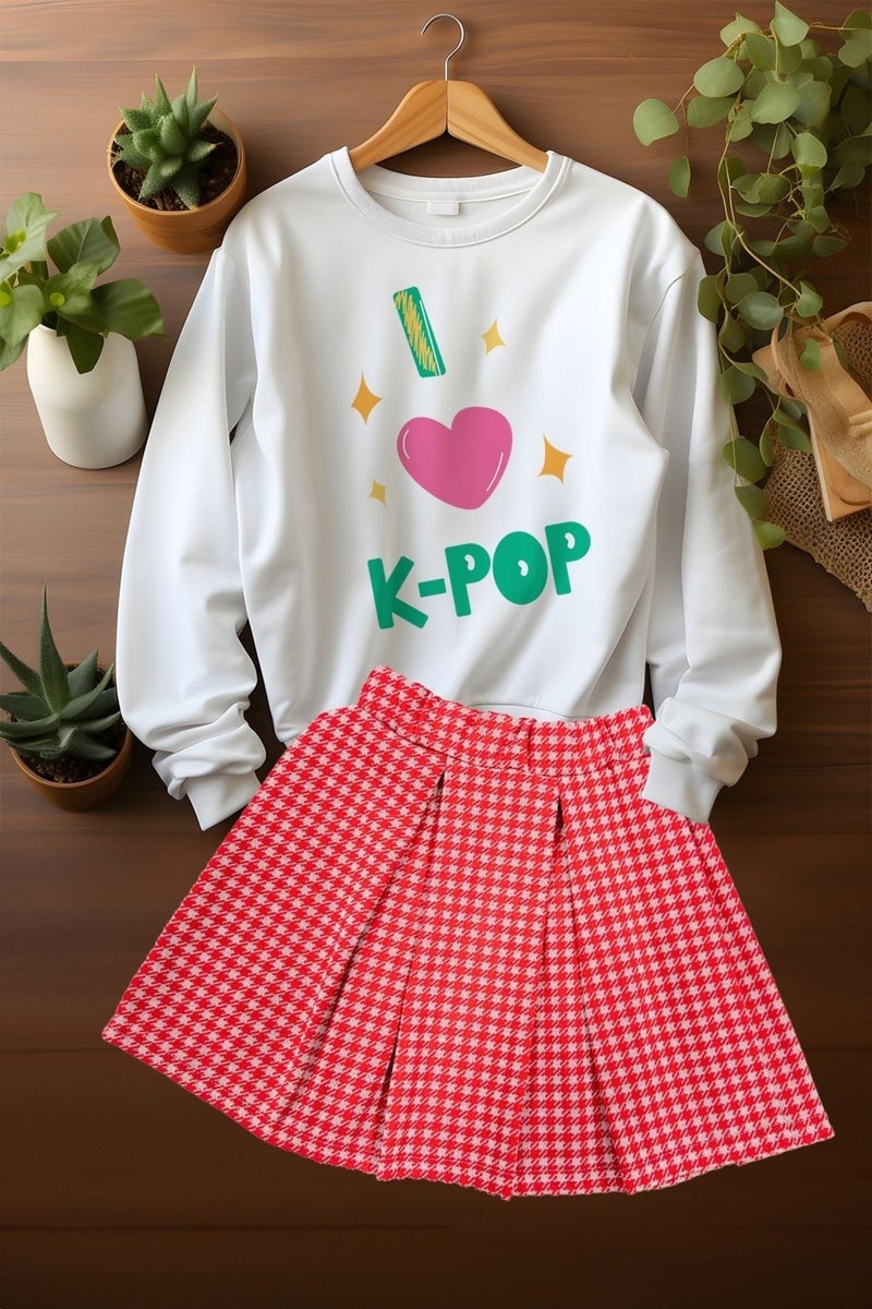 Ada Bebek Çocuk Ada Baby Child Style Plaid Skirt Patterned Sweat Skirt Top and Bottom Set  - Image 4