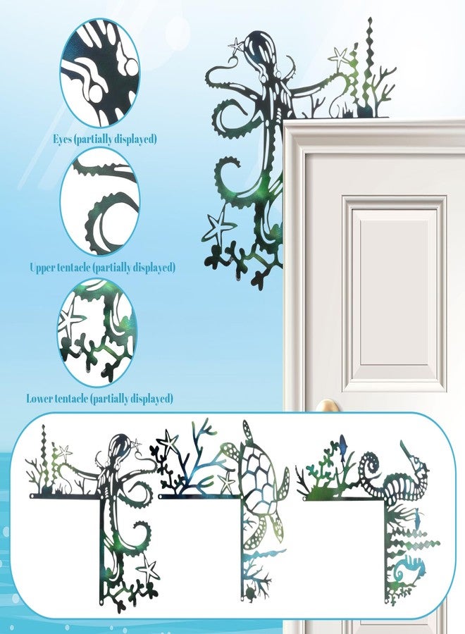 Caeuiciw 4 Pcs Door Frame Decor Set, Metal Beach Door Frame Decor Wall Art Signs for Indoor Outdoor Window Corner Bathroom Home Office (Ocean Style, Sea Turtle Starfish Seahorse devilfish) - Image 3