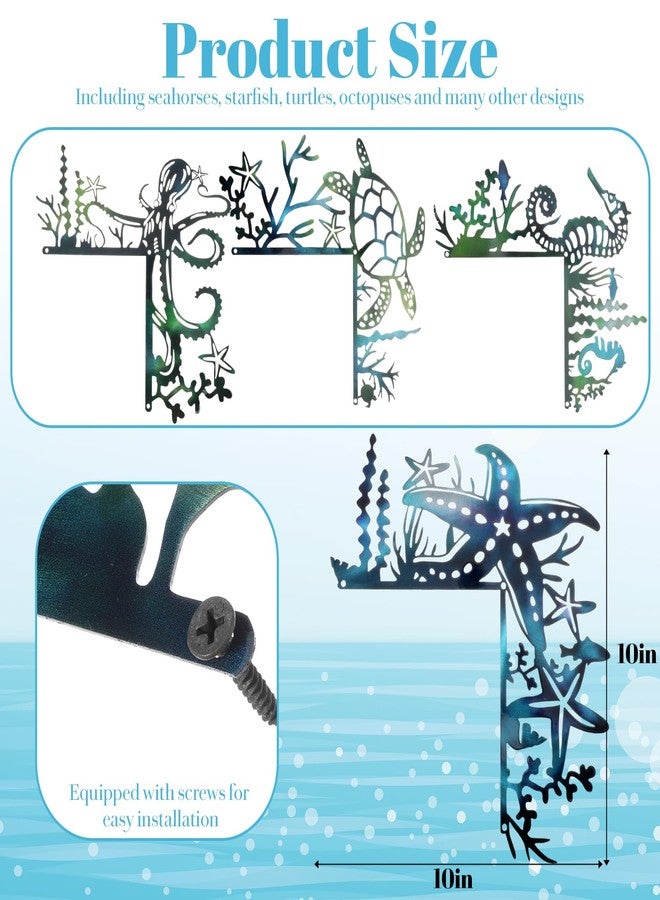 Caeuiciw 4 Pcs Door Frame Decor Set, Metal Beach Door Frame Decor Wall Art Signs for Indoor Outdoor Window Corner Bathroom Home Office (Ocean Style, Sea Turtle Starfish Seahorse devilfish) - Image 2