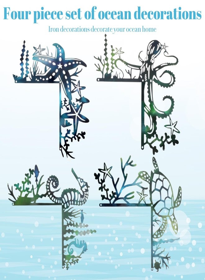 Caeuiciw 4 Pcs Door Frame Decor Set, Metal Beach Door Frame Decor Wall Art Signs for Indoor Outdoor Window Corner Bathroom Home Office (Ocean Style, Sea Turtle Starfish Seahorse devilfish) - Image 4