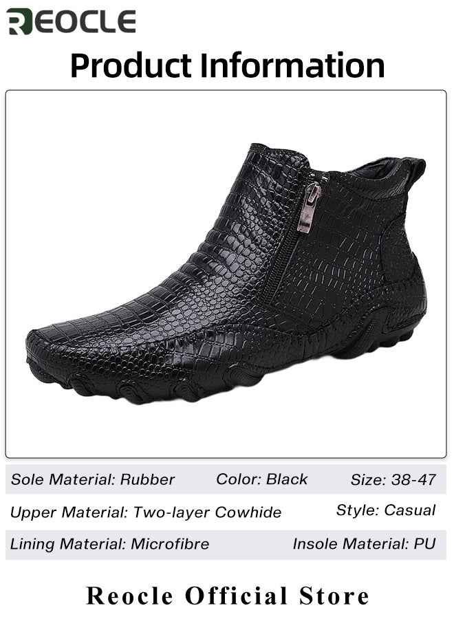 ريوكل حذاء رجالي كاجوال من الجلد بسحاب منقوش بخطوط تمساح ونعل مضاد للانزلاق وجلد منقوش ونمط عمل غير رسمي للرجال - Image 2