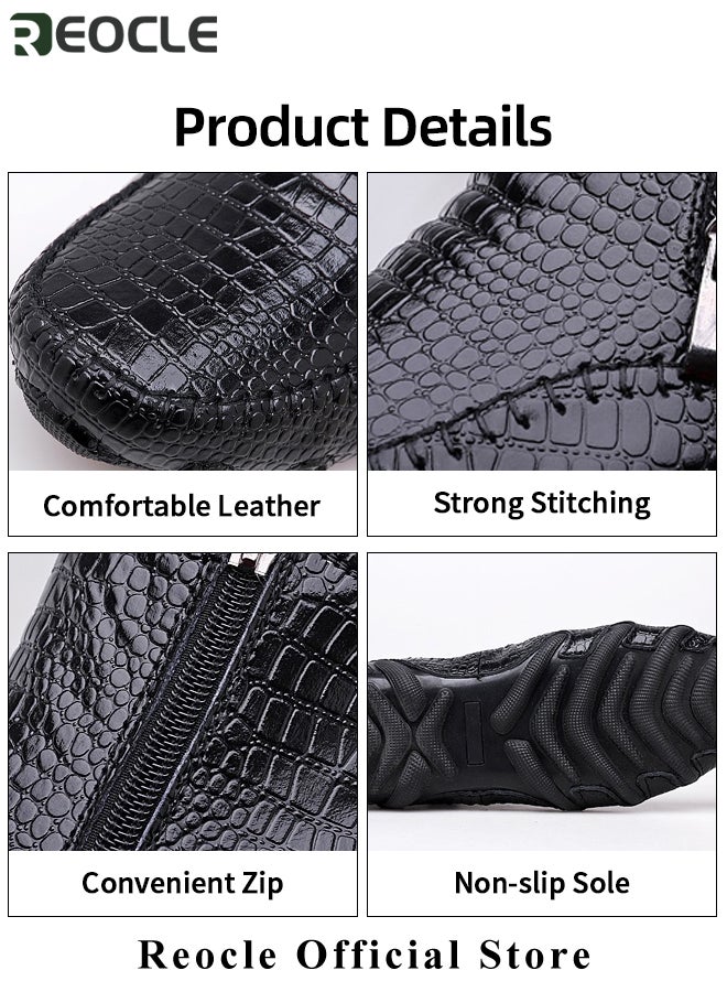 ريوكل حذاء رجالي كاجوال من الجلد بسحاب منقوش بخطوط تمساح ونعل مضاد للانزلاق وجلد منقوش ونمط عمل غير رسمي للرجال - Image 5