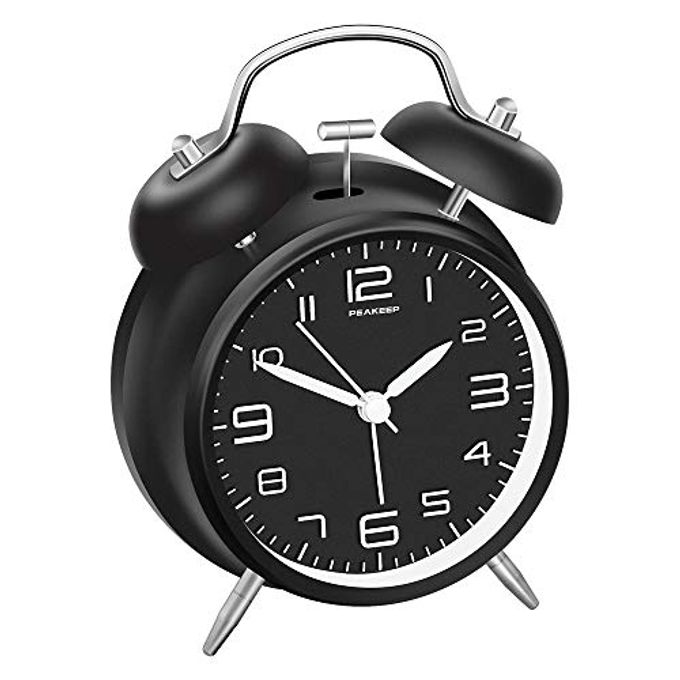 Peakeep 4 Inches Twin Bell Loud Alarm Clock for Heavy Sleepers, Backlight, Battery Operated Old Fashioned Alarm Clock for Bedrooms (3D-Dial, Black) - Image 4