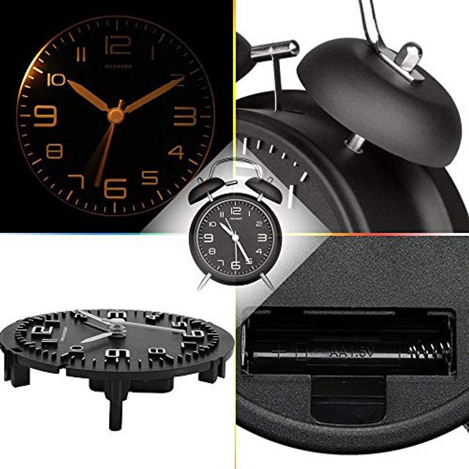 Peakeep 4 Inches Twin Bell Loud Alarm Clock for Heavy Sleepers, Backlight, Battery Operated Old Fashioned Alarm Clock for Bedrooms (3D-Dial, Black) - Image 3