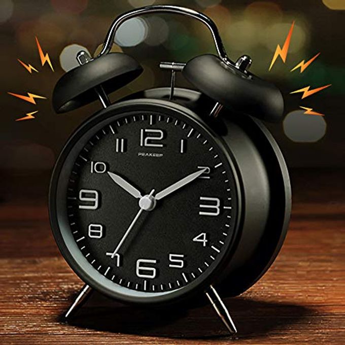 Peakeep 4 Inches Twin Bell Loud Alarm Clock for Heavy Sleepers, Backlight, Battery Operated Old Fashioned Alarm Clock for Bedrooms (3D-Dial, Black) - Image 2
