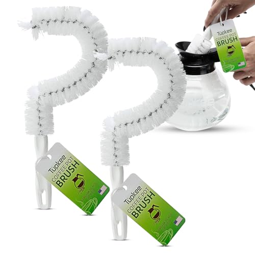 Tupkee Coffee Pot Cleaning Brush  Non Scratching Long Lasting Bristles Curved Coffee Decanter Cleaning Brush  Great for Offices and Restaurants