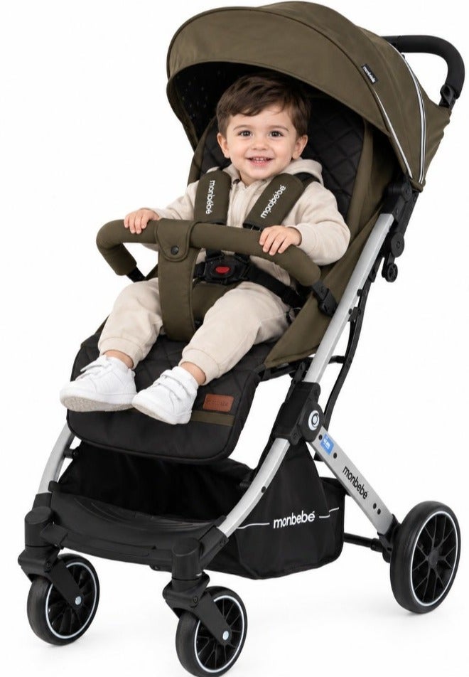 Monbébé K12 Baby Stroller with Padded Seat, Safety Harness, and Sun Canopy - Image 1
