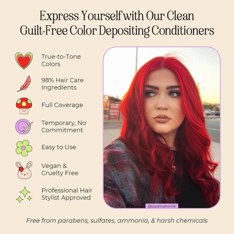 INH Semi Permanent Hair Color | Color Depositing Conditioner | Ruby Red Hair Dye | No Bleach & No Peroxide Temporary Tint for Women & Men | Vegan, Ammonia Free, & Sulfate Free | Ready to Use, 6oz - Image 4