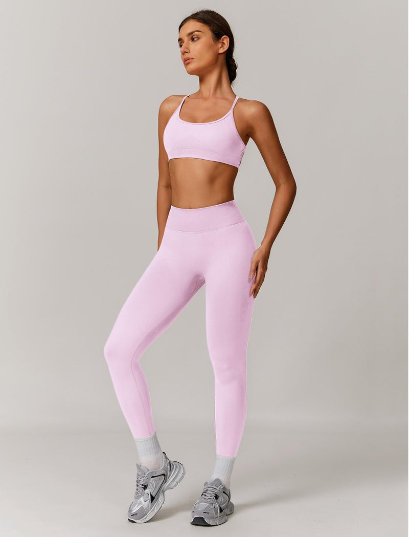 ABOCIW Workout Sets for Women 2 Piece Seamless Backless Sports Bra Scrunch Butt Lifting High Waist Leggings Gym Set Pink Small - Image 4