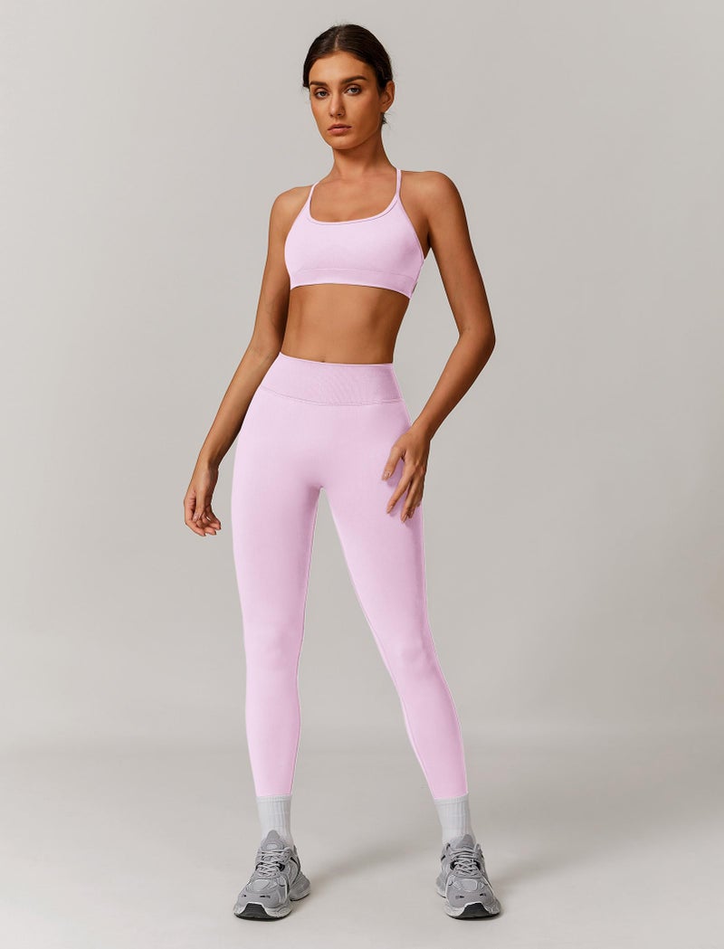 ABOCIW Workout Sets for Women 2 Piece Seamless Backless Sports Bra Scrunch Butt Lifting High Waist Leggings Gym Set Pink Small - Image 3