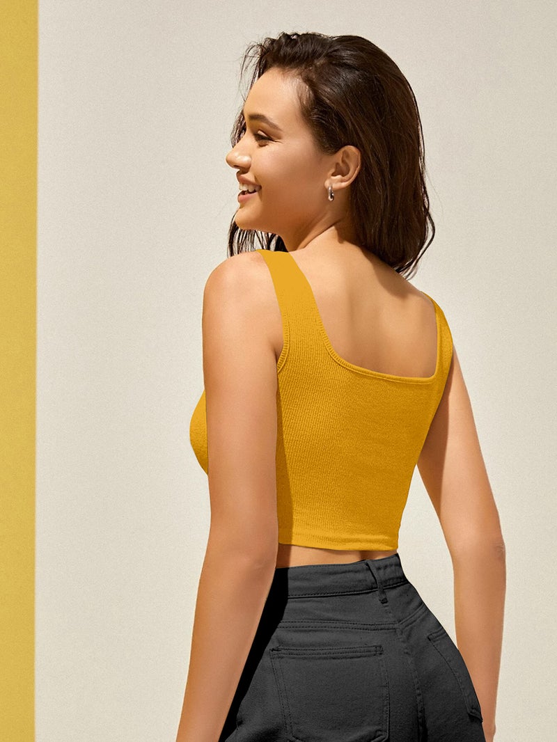 Berry&Bird BERRY BIRD® Stylish Women's Sleeveless Square Neck Ribbed Crop Tops for Gym, Beach,and Casual Stylish Wear Tank Top - Image 2