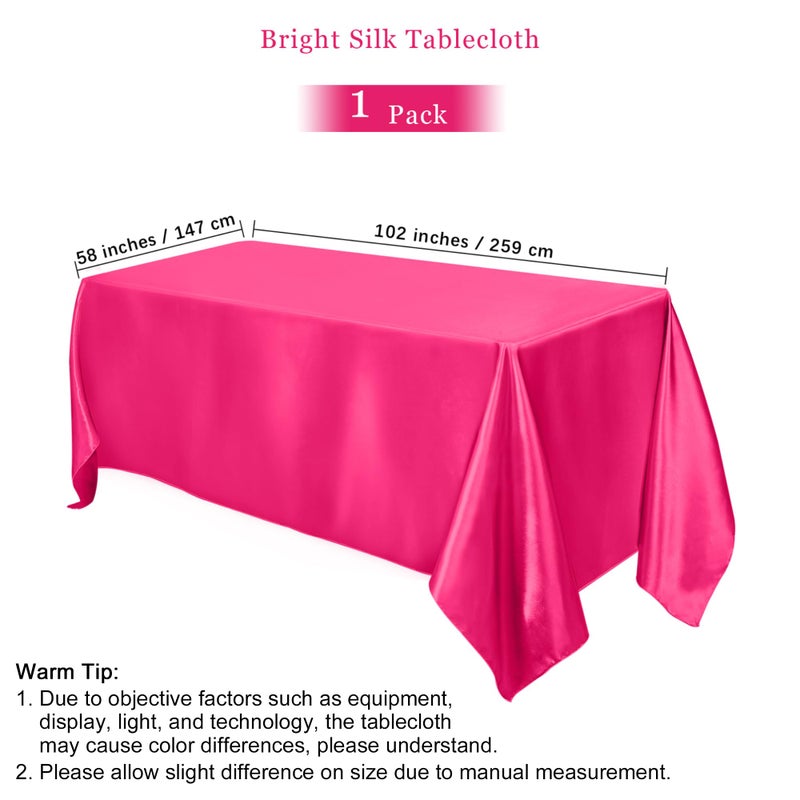 TURSTIN 1 Pack Hot Pink Satin Tablecloth 102 x 58 Inch Overlay Satin Table Cover Rectangle Bright Silk Tablecloth Smooth Fabric Table Decoration for Wedding Banquet Party Events - Image 2