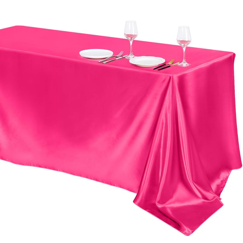 TURSTIN 1 Pack Hot Pink Satin Tablecloth 102 x 58 Inch Overlay Satin Table Cover Rectangle Bright Silk Tablecloth Smooth Fabric Table Decoration for Wedding Banquet Party Events - Image 1