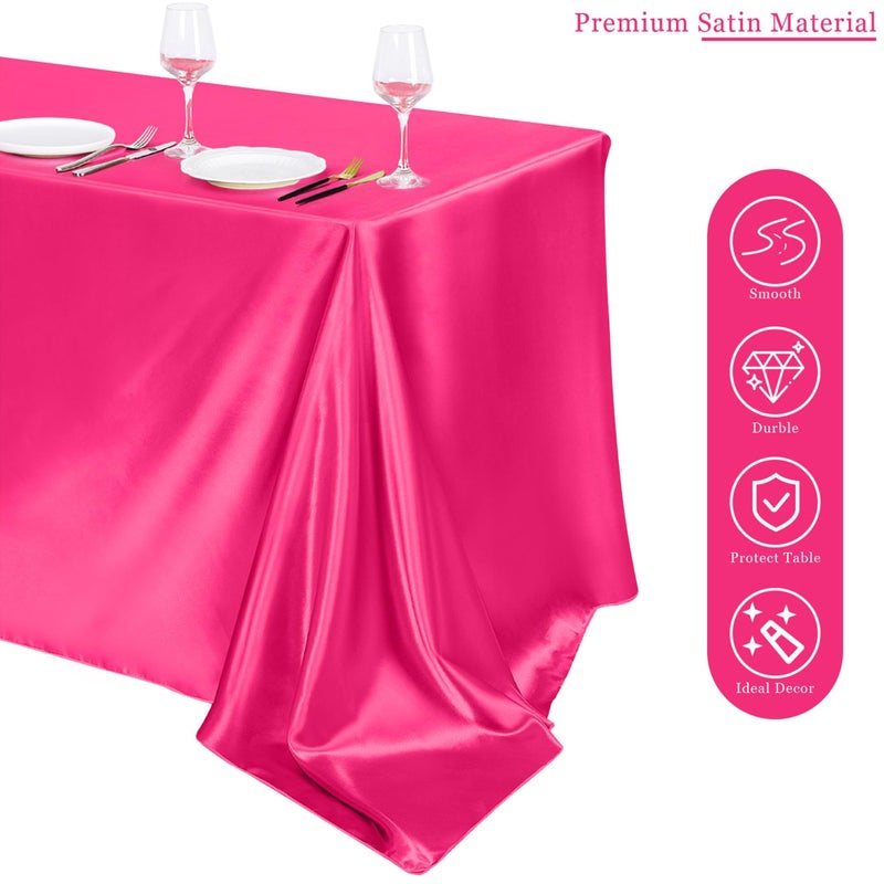 TURSTIN 1 Pack Hot Pink Satin Tablecloth 102 x 58 Inch Overlay Satin Table Cover Rectangle Bright Silk Tablecloth Smooth Fabric Table Decoration for Wedding Banquet Party Events - Image 4