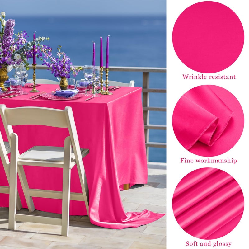 TURSTIN 1 Pack Hot Pink Satin Tablecloth 102 x 58 Inch Overlay Satin Table Cover Rectangle Bright Silk Tablecloth Smooth Fabric Table Decoration for Wedding Banquet Party Events - Image 3