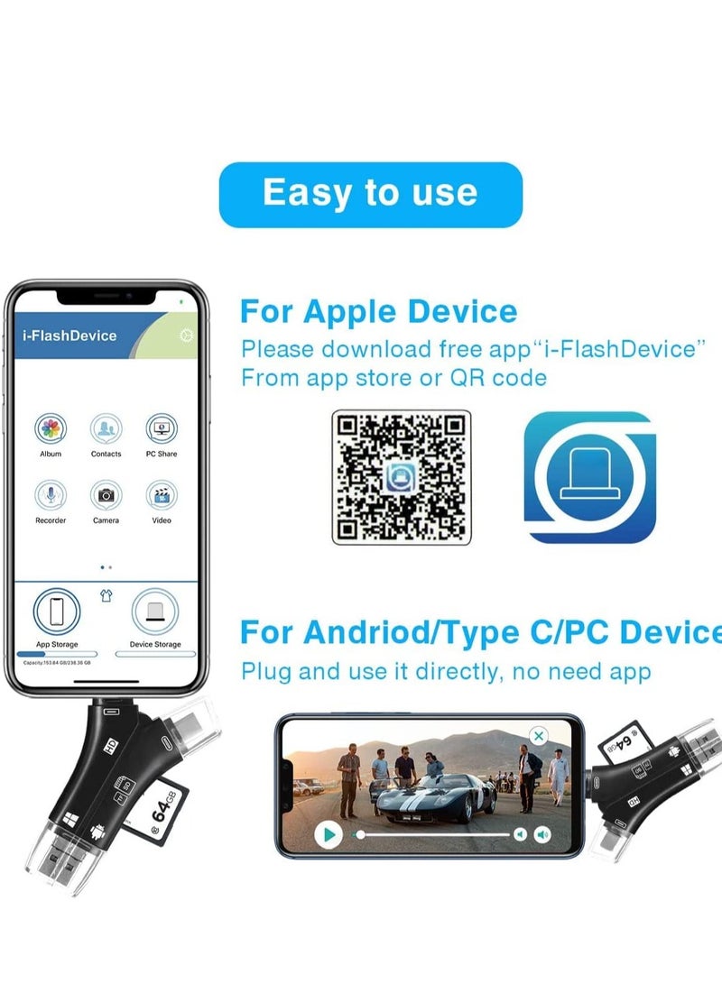 KASTWAVE SD Card Reader TF Card Reader 4 in 1 Memory Card Reader Adapter, Trail Camera Card Reader with Type-C Connector, USB2.0 USB OTG Interface - Image 5