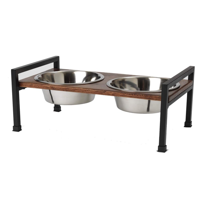PetRageous 15014 Martinique Wood Non-Slip Table and Steel Frame Dog Diner 6.5-Cup Capacity per Two Removable Stainless-Steel Bowls 5.25-in Tall Elevated Pet Feeding Tray for Large Dogs, Brown - Image 1