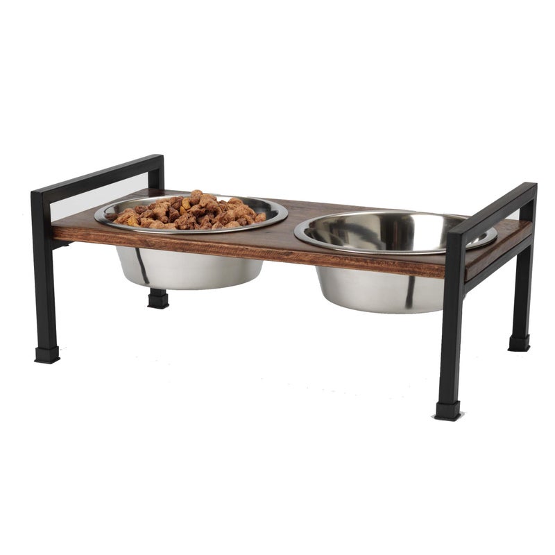 PetRageous 15014 Martinique Wood Non-Slip Table and Steel Frame Dog Diner 6.5-Cup Capacity per Two Removable Stainless-Steel Bowls 5.25-in Tall Elevated Pet Feeding Tray for Large Dogs, Brown - Image 3