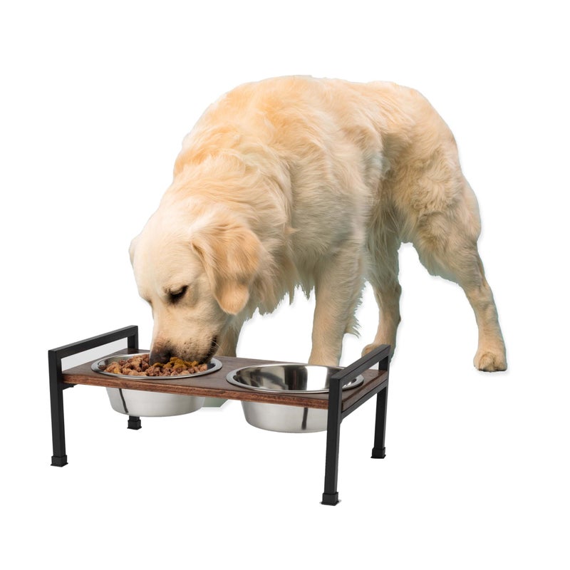 PetRageous 15014 Martinique Wood Non-Slip Table and Steel Frame Dog Diner 6.5-Cup Capacity per Two Removable Stainless-Steel Bowls 5.25-in Tall Elevated Pet Feeding Tray for Large Dogs, Brown - Image 4