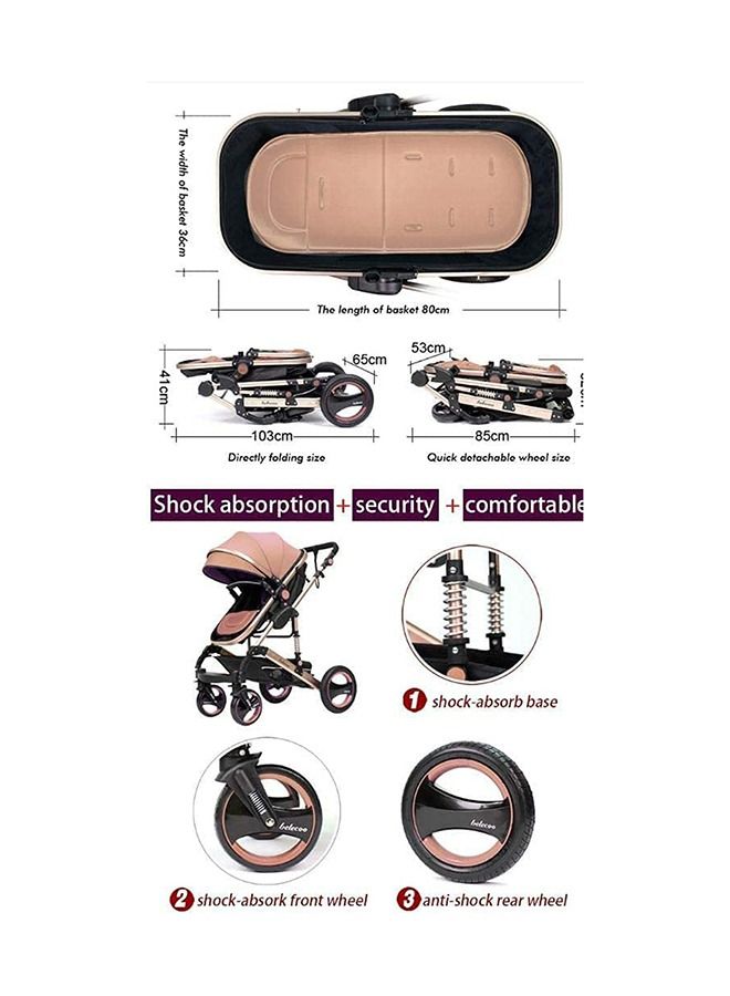 ليموس عربة اطفال للرضع 3 في 1 بمقعد قابل للعكس ومظلة (بيج) - Image 3