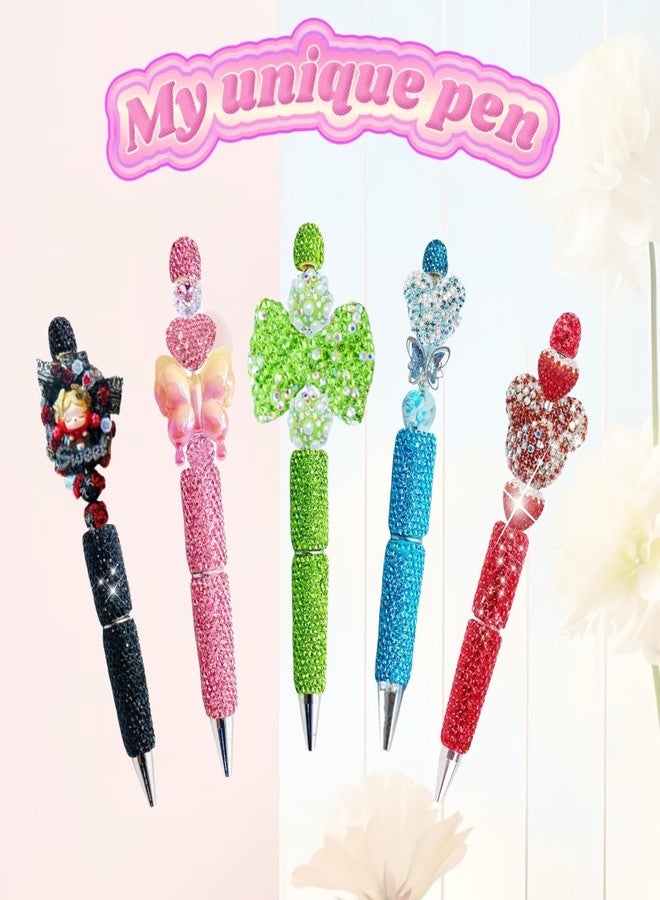 KUNHEHO 12Pcs Glitter Beadable Pens Full Rhinestone Fancy Pen for Beads Cute Journalling Pens for Women Fun Bling Ballpoint Pens Tween girls Gifts Trendy Stuff - Image 3