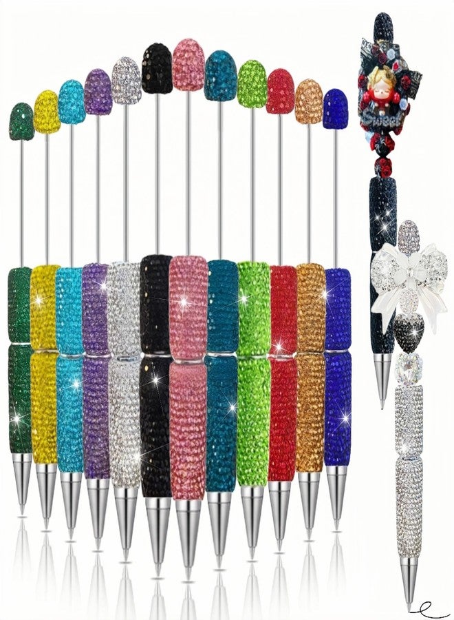 KUNHEHO 12Pcs Glitter Beadable Pens Full Rhinestone Fancy Pen for Beads Cute Journalling Pens for Women Fun Bling Ballpoint Pens Tween girls Gifts Trendy Stuff - Image 1