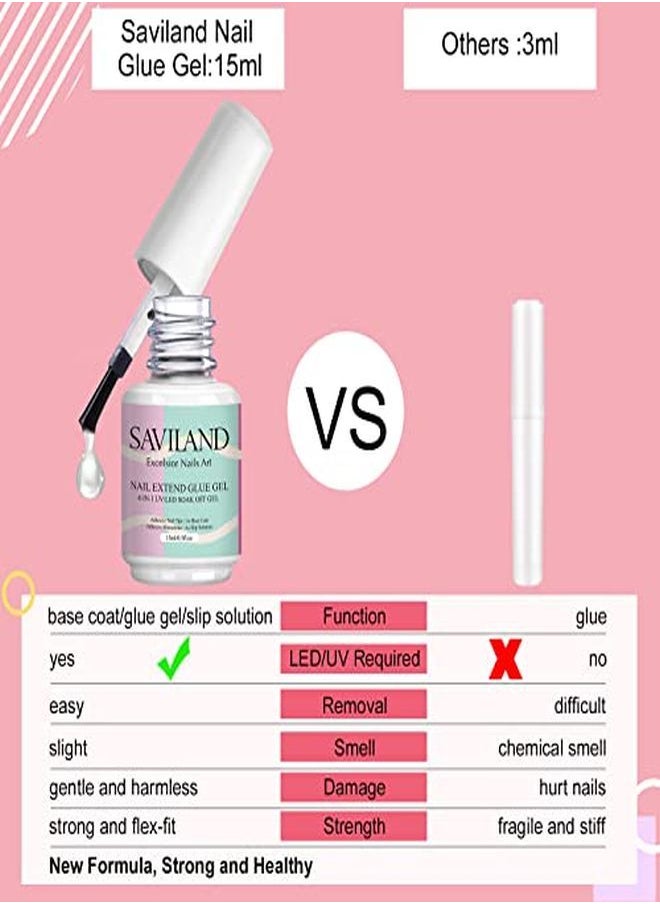 Saviland Nail Glue Gel - 4-In-1 Uv Nail Glue Gel For Nails (Curing Needed), 15Ml Professional Nail Glue For Acrylic Nails Nail Glue For Fake Nails Nail Glue For Press On Nails  - Image 4