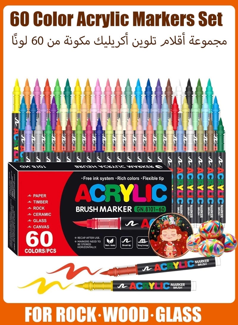 GuangNa 60-color acrylic paint markers, soft-bristled acrylic paint markers, quick-drying and waterproof acrylic markers, suitable for painting and DIY crafts. - Image 1