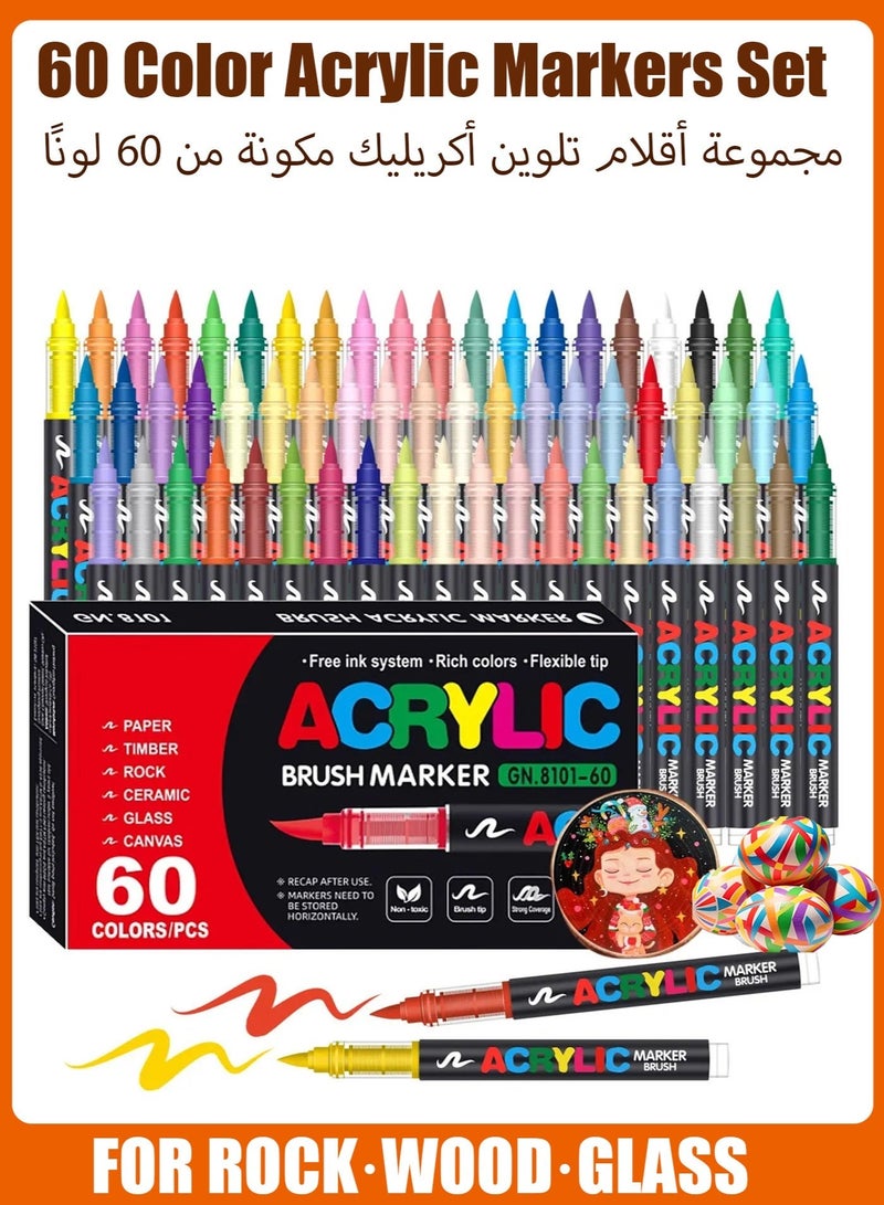 GuangNa 60-color acrylic paint markers, soft-bristled acrylic paint markers, quick-drying and waterproof acrylic markers, suitable for painting and DIY crafts. - Image 1